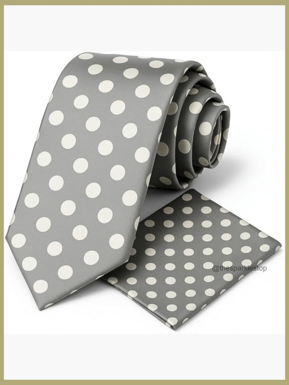 Men's Polka Dot Necktie and Pocket Square Set - Microfiber Satin Finish Tie - Picture 1 of 5